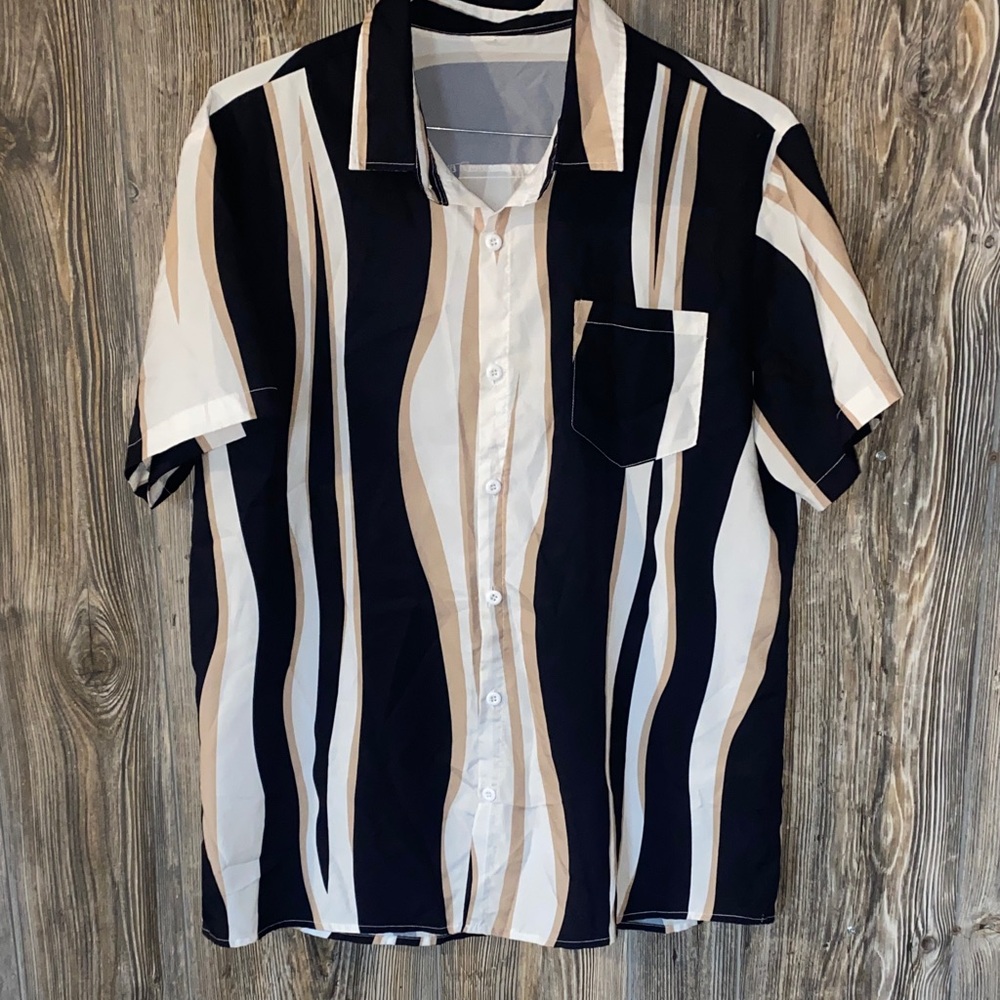 Men’s Button Down Party Shirt in Black, White, and Tan